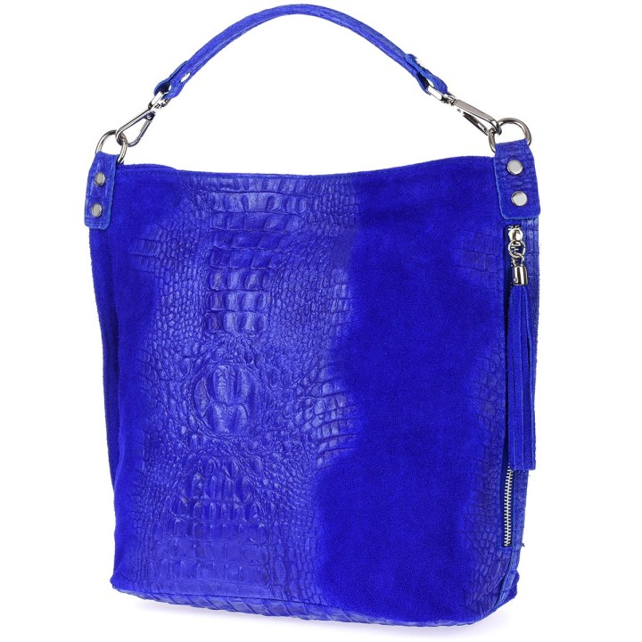 Chabrowa  torebka skórzana zamszowa CROCO shopper | Krateczka.pl