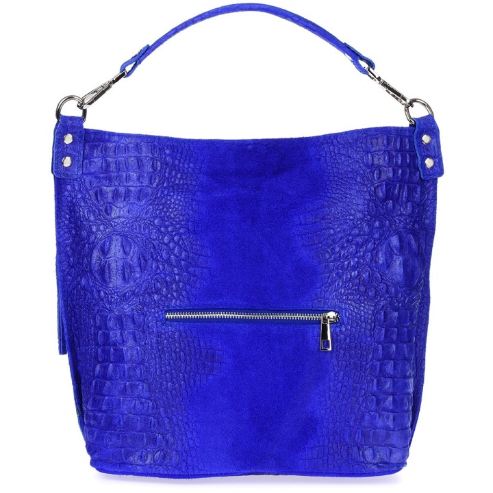 Chabrowa  torebka skórzana zamszowa CROCO shopper | Krateczka.pl