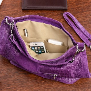 Fioletowa torebka skórzana zamszowa CROCO shopper | Krateczka.pl